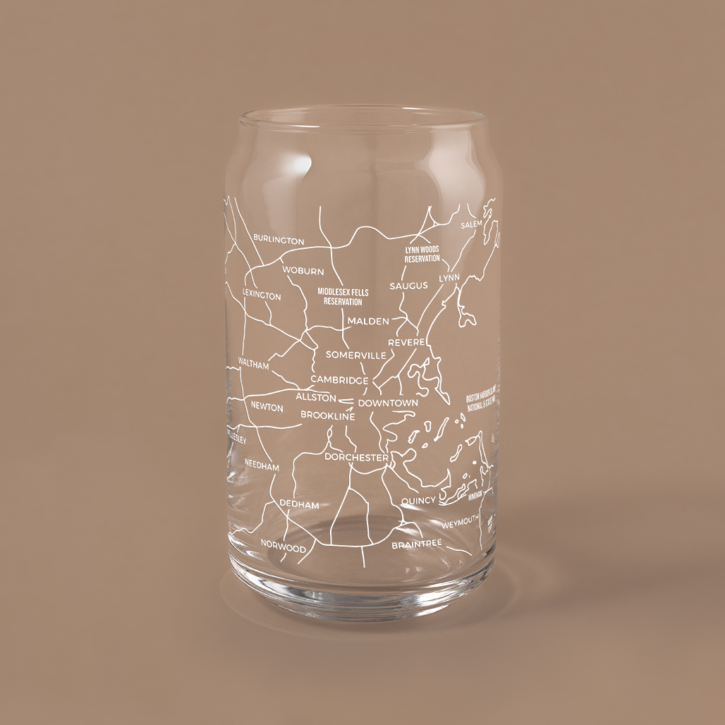 NARBO Boston, MA Map Beer Can Drinking Glass 16oz