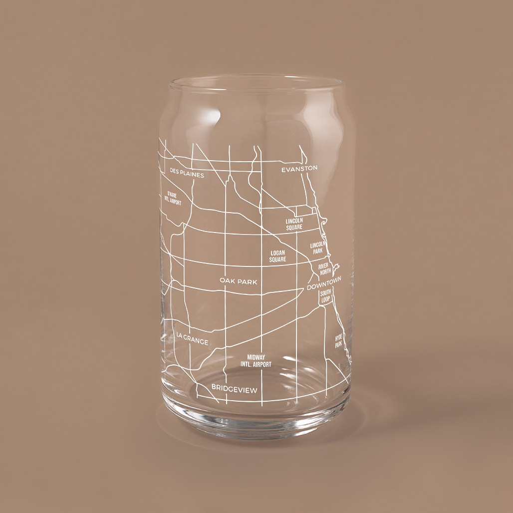 NARBO Chicago, IL Map Beer Can Drinking Glass 16oz