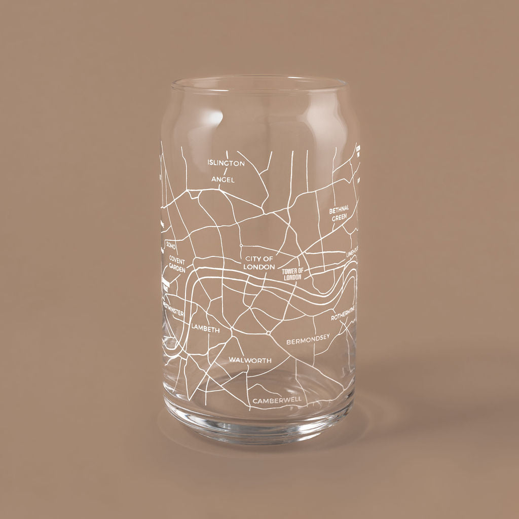 NARBO London Map Beer Can Drinking Glass 16oz