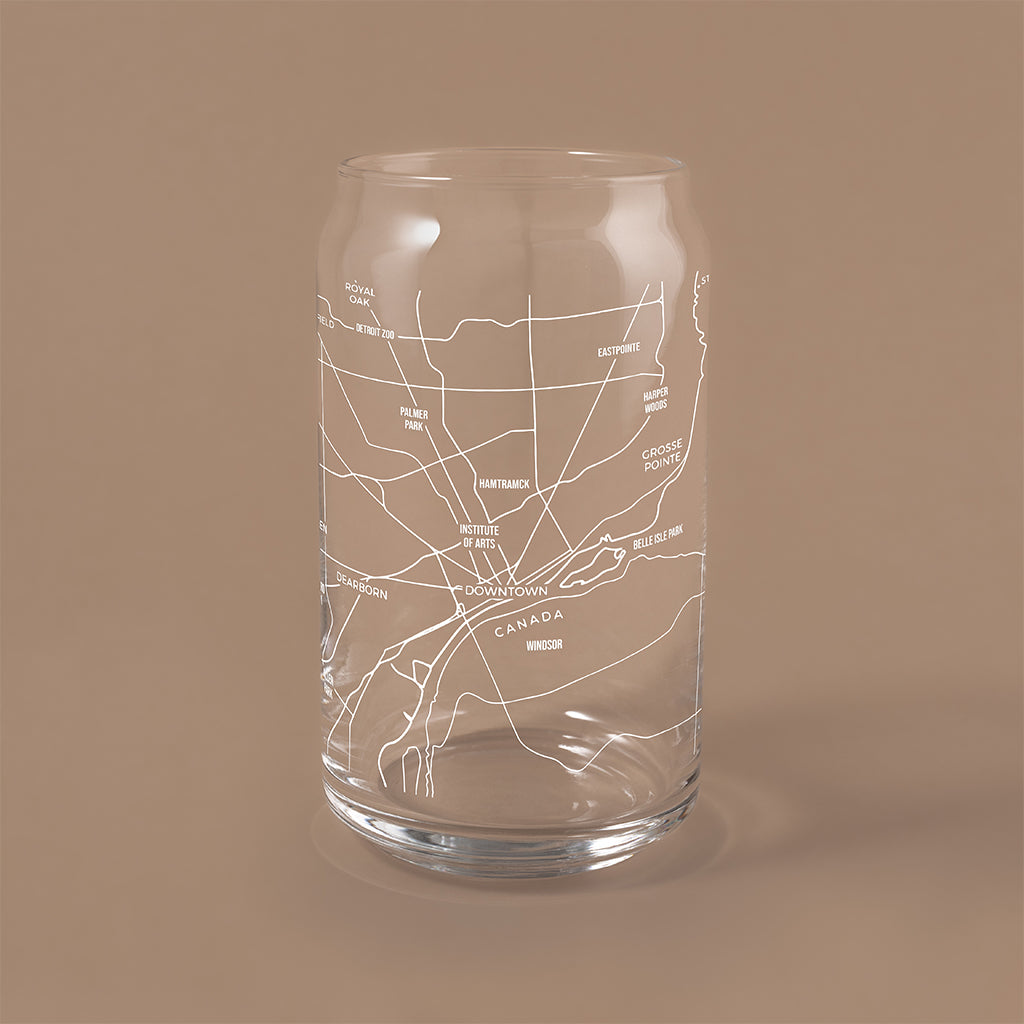 NARBO Detroit Michigan map Beer Can Drinking Glass 16oz