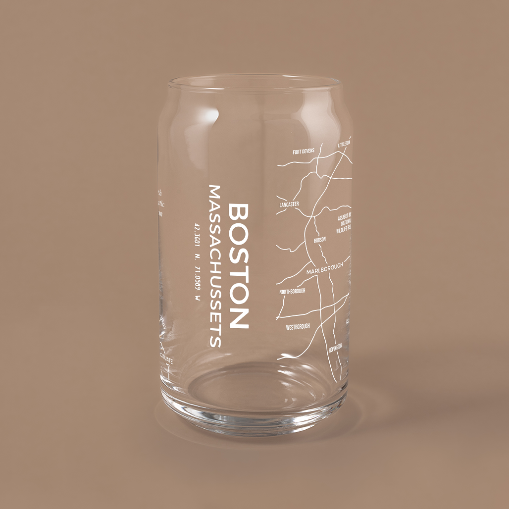 NARBO Boston, MA Map Beer Can Drinking Glass 16oz