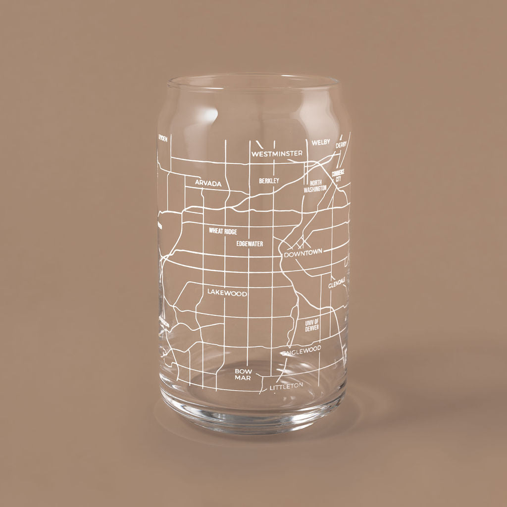 NARBO Denver, CO Map Beer Can Drinking Glass 16oz