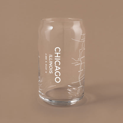 NARBO Chicago, IL Map Beer Can Drinking Glass 16oz