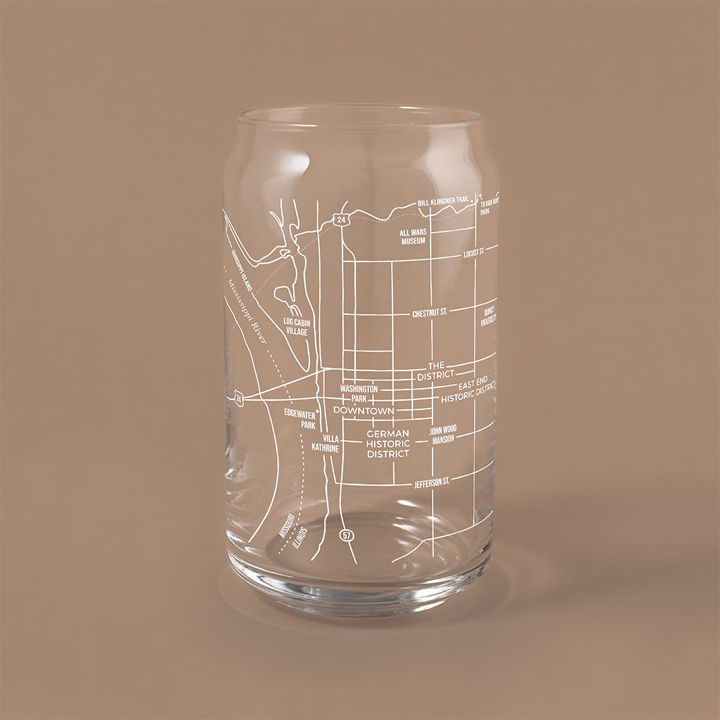 NARBO Quincy Illinois map Beer Can Drinking Glass 16oz
